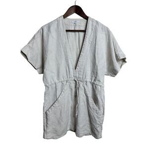 Venroy 100% Linen V Neck Drawstring Utility Mini Dress Pockets size S
